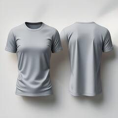 Light Gray Round Neck T-Shirt Template Front and Back Views on Transparent White Background