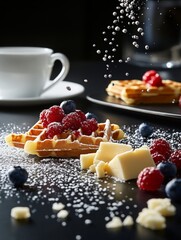 Breakfast Waffles with Fruit and Cheese