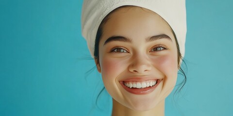 Smiling Woman with Towel on Head