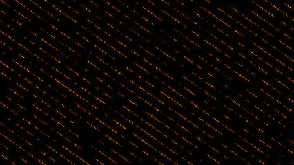 Diagonal glowing orange dotted lines on a black background, abstract digital pattern or LED design.