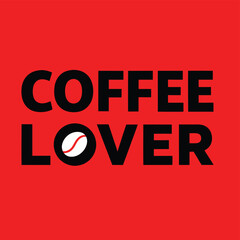 Coffee lover typography design with red background and coffee bean illustration
