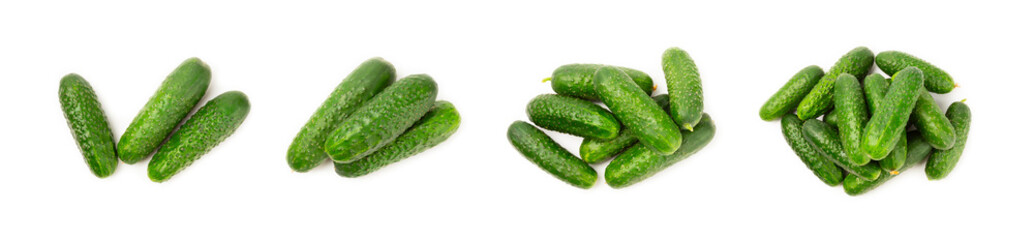 Cucumber isolated on white background. Slice of cucumber on white background. Fresh organic green cucumbers. Vegan. Ingredient for salad. Farm vegetables.