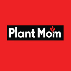 Modern plant mom logo design with white text and red foliage embellishment