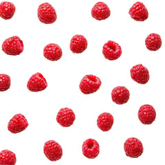 Raspberries, Fresh ripe raspberries flying in the air, isolated on transparent background