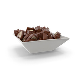 Square Bowl with Truffle Chocolate Candy Isolated on Transparent Background