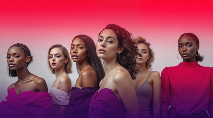Fototapeta premium Diverse Group of Beautiful Women: Empowerment, Beauty, and Unity Stock Image for Social Media, Marketing, and Advertising