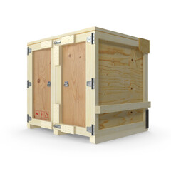 Square Wooden Double Door Shipping Crate Isolated on Transparent Background