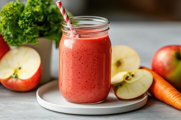 Freshly blended juice showcases vibrant colors and healthy ingre