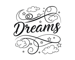 Sweet Dreams Typography with Stars and Clouds Design