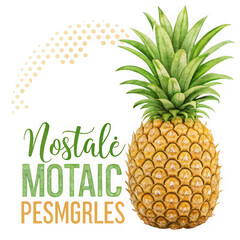 Watercolor pineapple with text isolated on transparent background