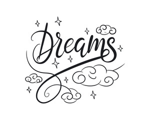 Sweet Dreams Handwritten Lettering with Clouds and Stars