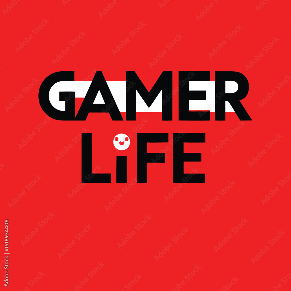 Poster gamer life text on red background with transparent elements for design