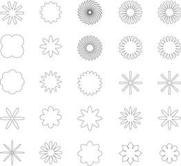 Vector Abstract line icons Collection, Geometric Shapes set - modern and retro aesthetic figure star oval spiral flower and other primitive design elements.