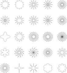 Obraz premium Vector Abstract line icons Collection, Geometric Shapes set - modern and retro aesthetic figure star oval spiral flower and other primitive design elements.
