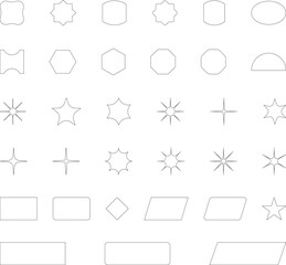 Vector Abstract line icons Collection, Geometric Shapes set - modern and retro aesthetic figure star oval spiral flower and other primitive design elements.