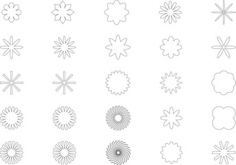 Vector Abstract line icons Collection, Geometric Shapes set - modern and retro aesthetic figure star oval spiral flower and other primitive design elements.