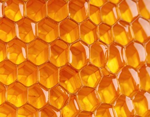 Close-up of honeycombs filled with golden honey
