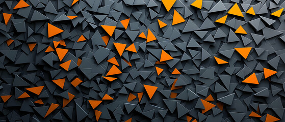 Abstract Geometric Pattern With Orange Triangles On A Dark Gray Background