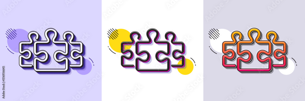Poster puzzle pieces line icon. halftone dotted pattern. gradient icon with grain shadow. jigsaw game chall