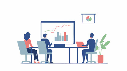 Data Driven Decisions A team analyzes market trends and growth at a meeting around a shared visual