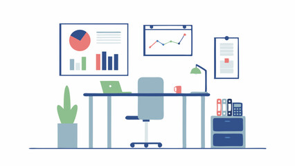A serene and minimalist workspace fostering productivity and focus amidst charts with soft muted