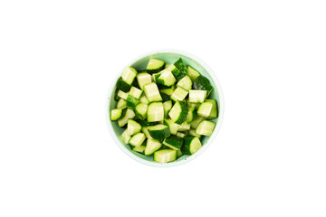 Cucumber isolated on white background. Slice of cucumber on white background. Fresh organic green cucumbers. Vegan. Ingredient for salad. Farm vegetables.