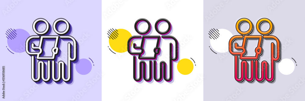Poster survey line icon. halftone dotted pattern. gradient icon with grain shadow. contract application sig
