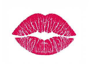 Red lipstick kiss print on white background