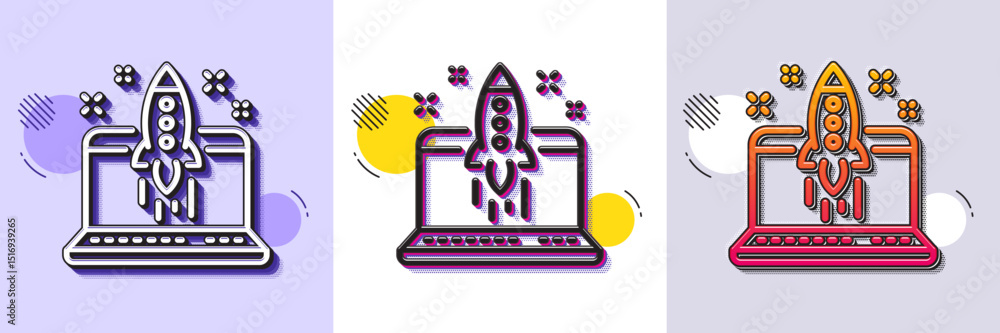 Aufkleber start business line icon. halftone dotted pattern. gradient icon with grain shadow. launch crowdfund