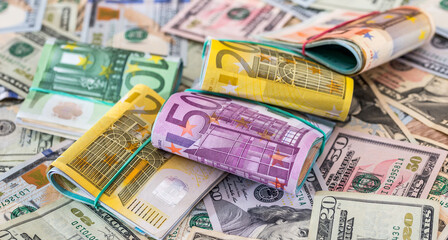 finance concept - many dollar and euro.