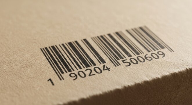 Close-up of a barcode on cardboard box