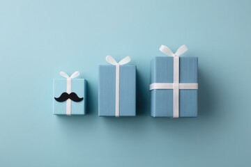 Brightly wrapped gifts in blue, featuring playful designs celebr