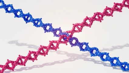Dynamic 3D visualization of a rotating peptide chain against a white backdrop, featuring natural shadows and a glowing effect.