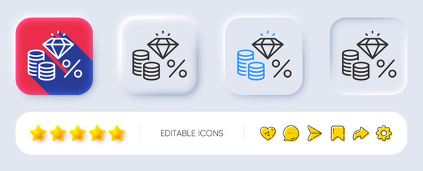 Money tax line icon. Neumorphic, Flat shadow, 3d buttons. Jewelry tax rate sign. Financial interest symbol. Line money tax icon. Social media icons. Vector