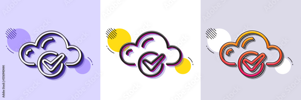 Poster approved cloud computing line icon. halftone dotted pattern. gradient icon with grain shadow. intern