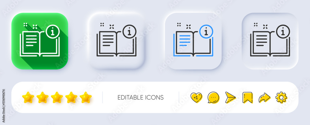 Poster instruction line icon. neumorphic, flat shadow, 3d buttons. user manual sign. information book symbo