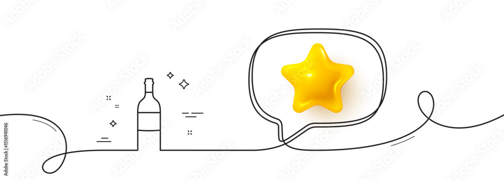 Poster wine bottle line icon. continuous line with 3d star. merlot or cabernet sauvignon sign. 3d star in s