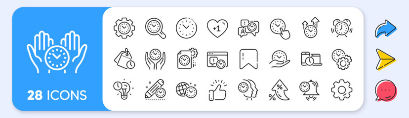 Time management line icons. Interest rate, AI generate, Inflation icons. Alarm clock, timer plan and project deadline signs. Countdown clock, time log and appointment reminder icons. Vector