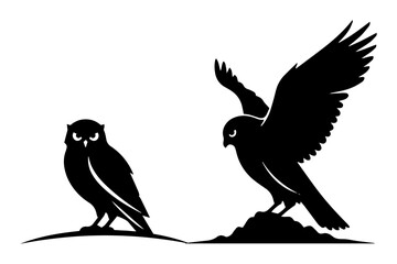 owls and hawk bird of prey silhouette vector