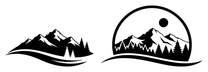 mountain landscape with forest and sun vector