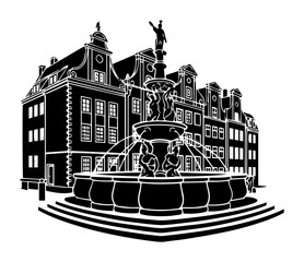 neptune fountain in gdansk silhouette vector © Camel