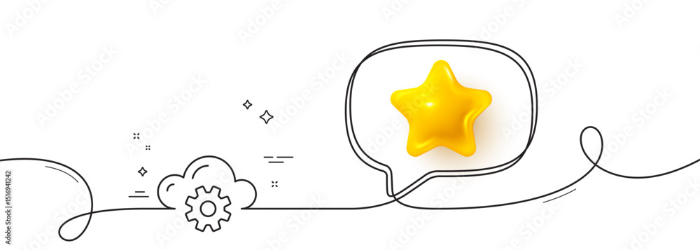 Poster cloud computing process line icon. continuous line with 3d star. internet data storage sign. file ho