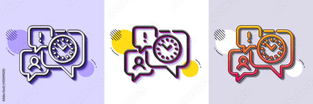 Poster time management line icon. halftone dotted pattern. gradient icon with grain shadow. clock sign. wat