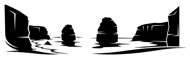 twelve apostles limestone stacks silhouette vector