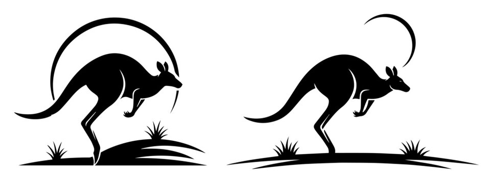 kangaroo jumping silhouette with moon vector