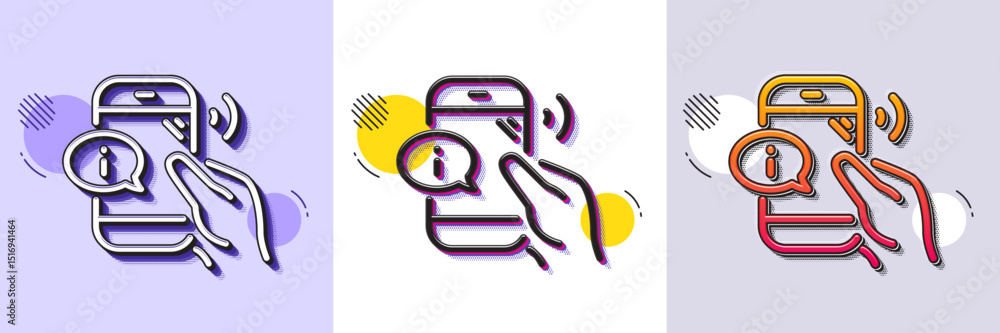 Poster call center service line icon. halftone dotted pattern. gradient icon with grain shadow. phone suppo