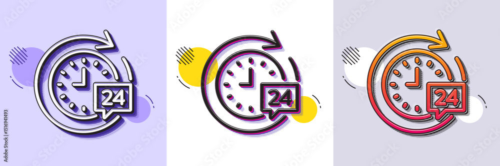 Aufkleber 24 hours delivery line icon. halftone dotted pattern. gradient icon with grain shadow. time or stopw