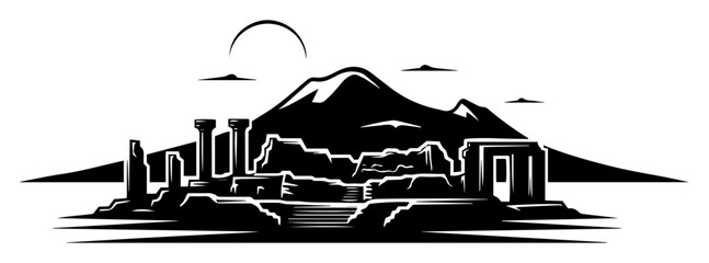 pompeii ruins and vesuvius volcano silhouette © Camel