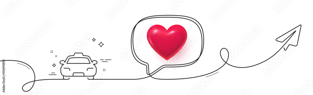 Poster taxi line icon. continuous line with share plane. client transportation sign. passengers car symbol.