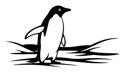 penguin walking on ice black vector shape